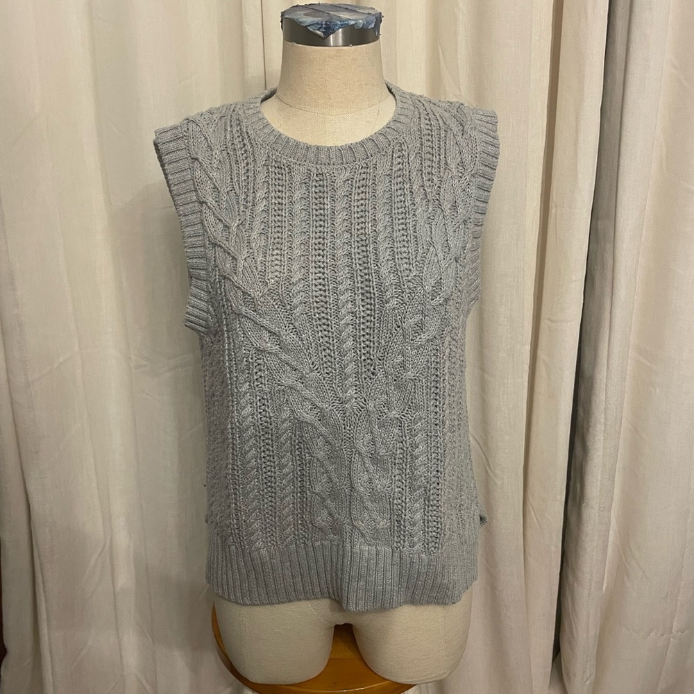 Rachel Zoe Gray Crew Neck Cable Knit Sweater
